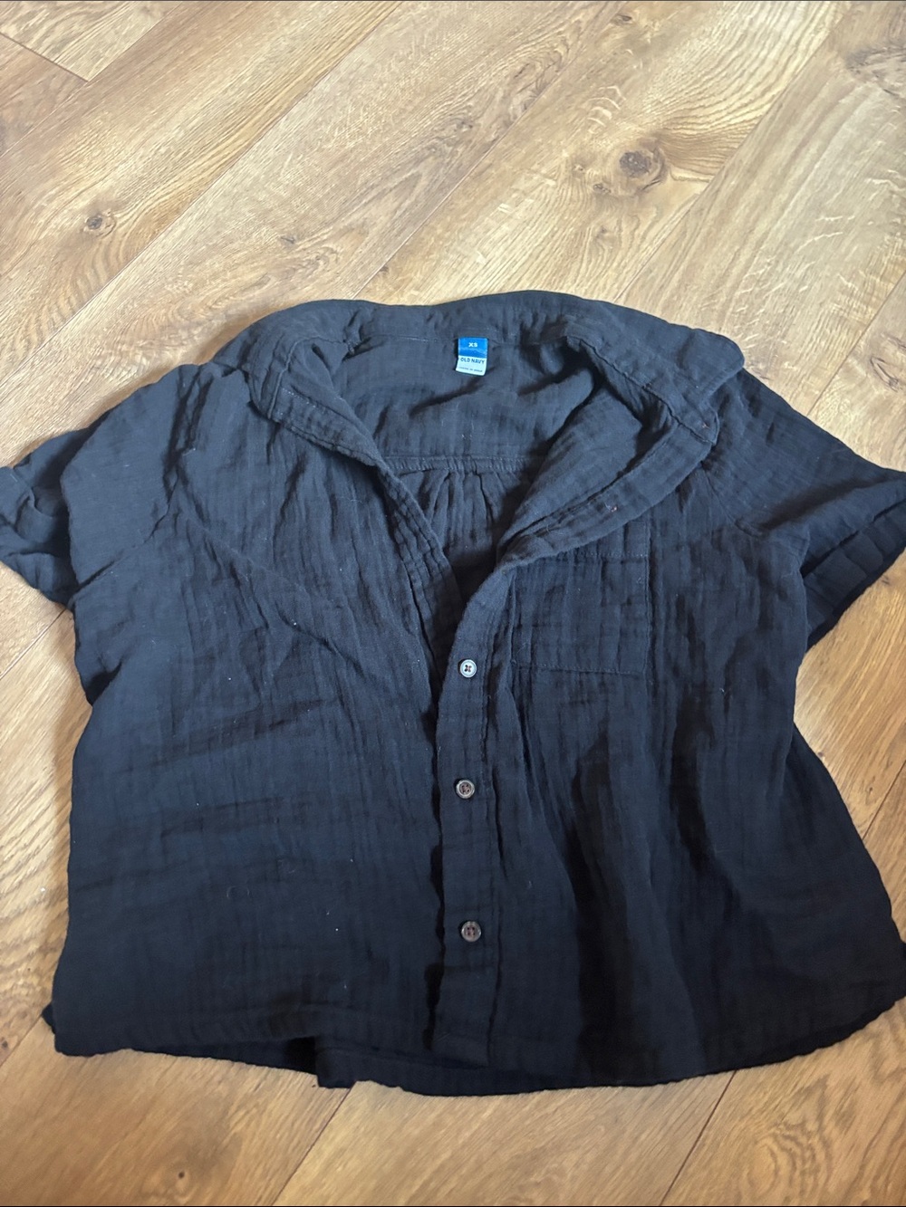 Old Navy Black Short-Sleeve Button-Front Casual Shirt